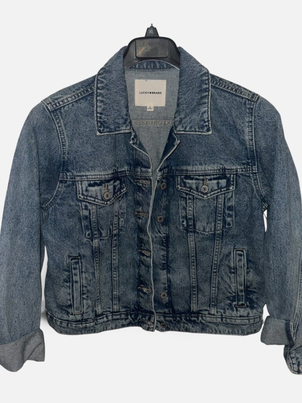Lucky Brand Women's L Denim Trucker Jacket Blue Button Front NWT MSRP $119.50